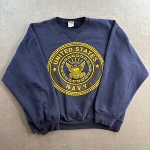 Vintage US Navy Sweatshirt Mens L Blue Soffe Shirts Fleece Crewneck Graphic 90s